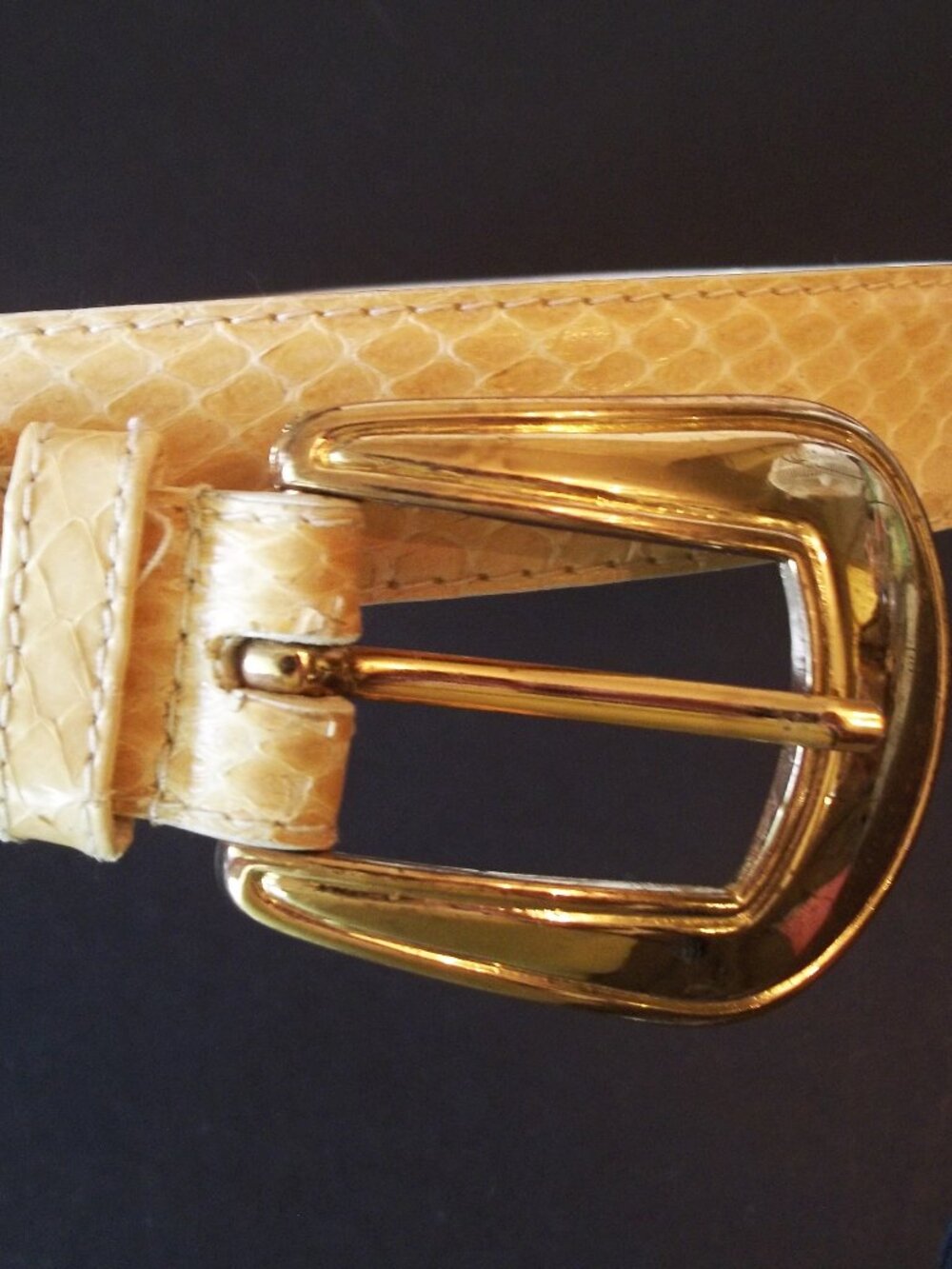 Vintage Genuine Snake Skin Ladies Belt, Pale Yellow Beige, L Taiwan